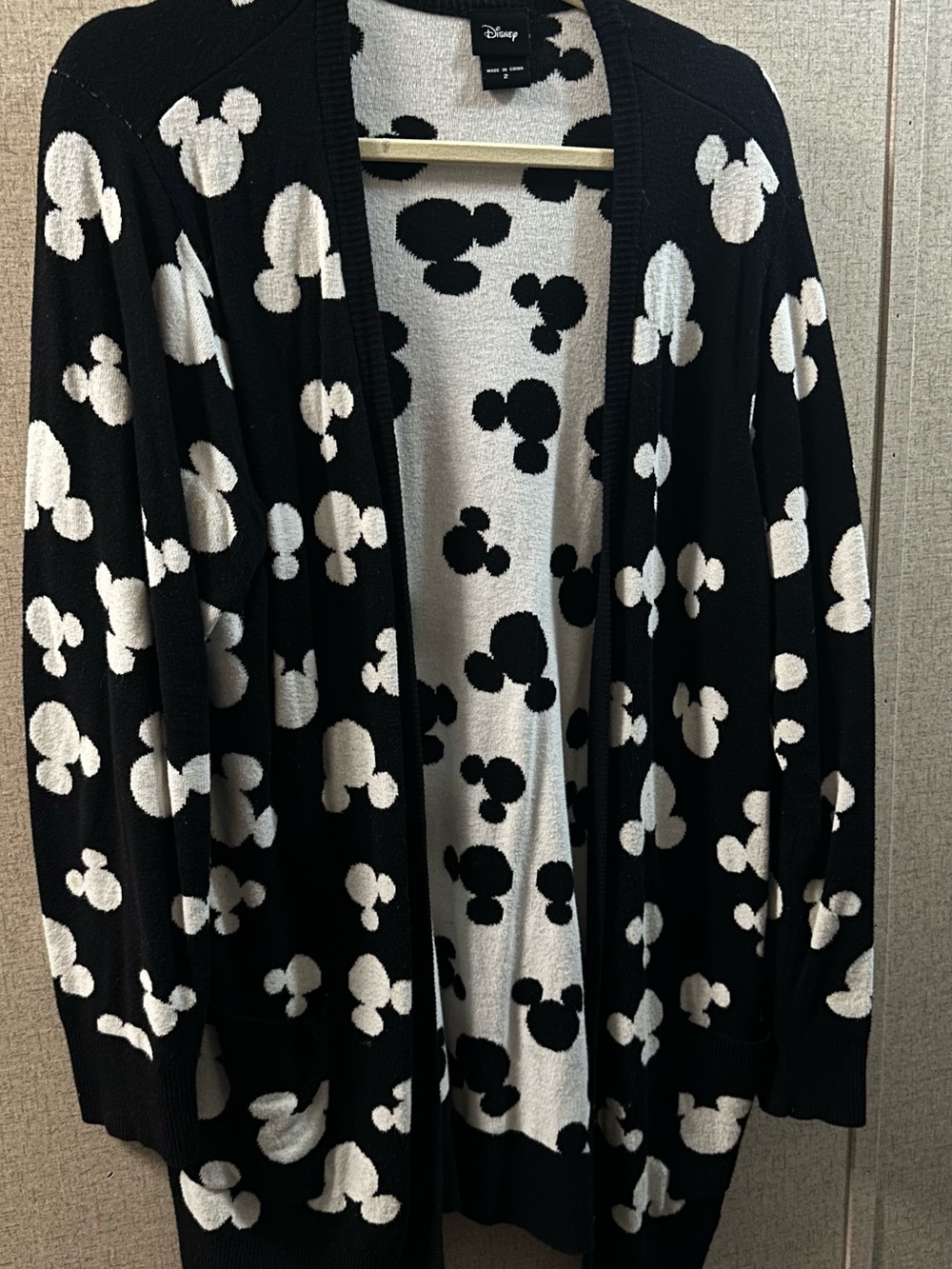 Disney Black and White Mickey Head Open-Front Women's Cardigan